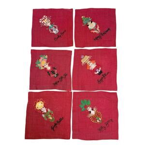 Kim Seybert Holiday Cocktail Napkins Red Set of 6 Vintage Neiman Marcus
